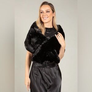 Katherine Barclay Luxurious Black Faux Fur Pull Thru Scarf Wrap